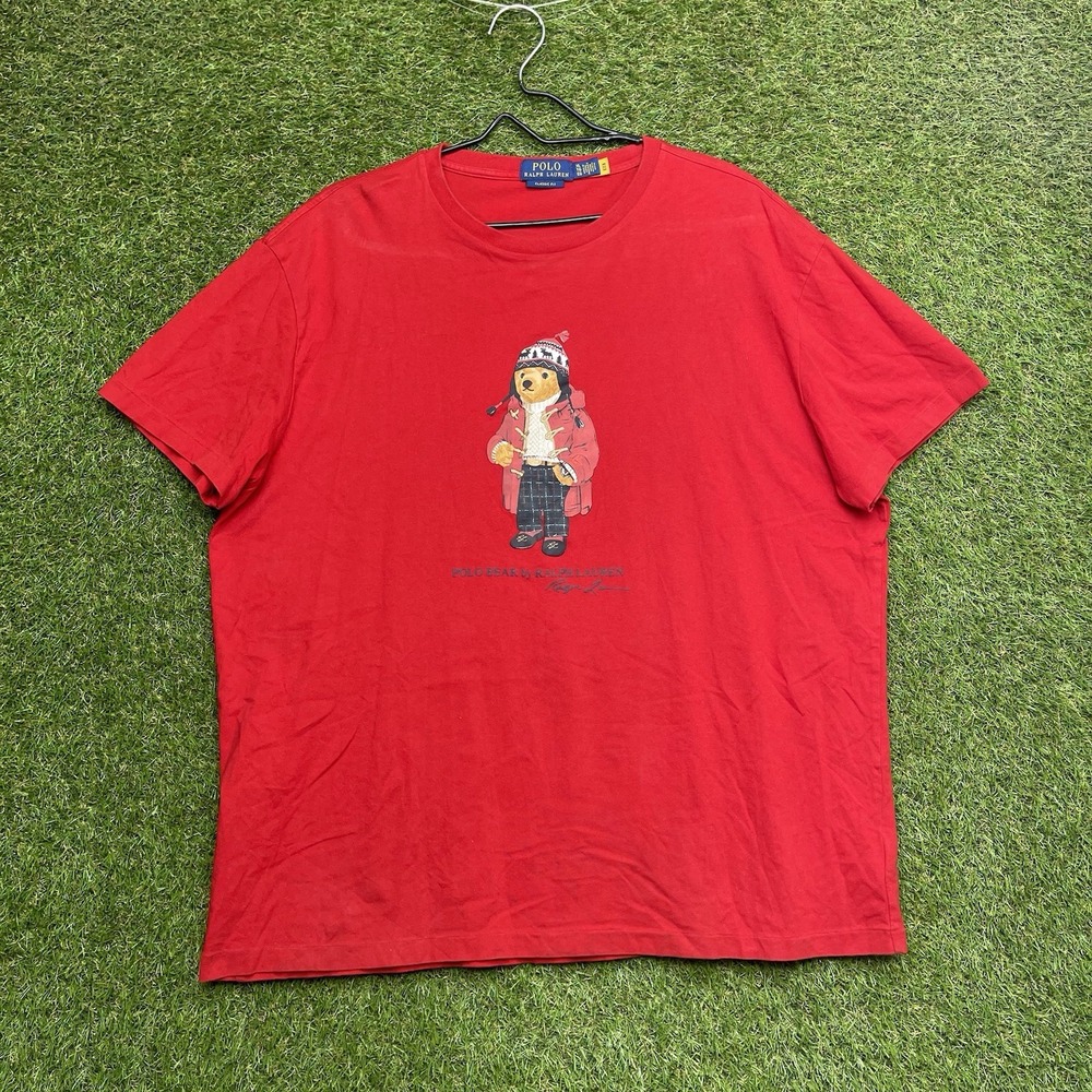 Ralph Lauren Polo Bear Shirt Mens XL Red Classic Fit Short Sleeve Tartan Plaid